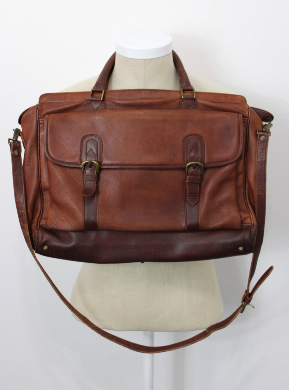 Vintage BALLY Leather Men’s Briefcase Messenger Bag Luggage Plaid Crossbody